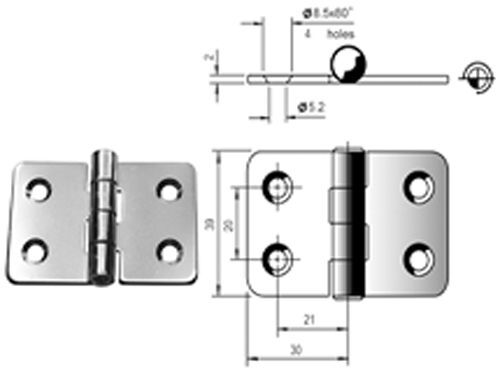 Alternative view of Μεντεσές Inox 60mm X 39mm